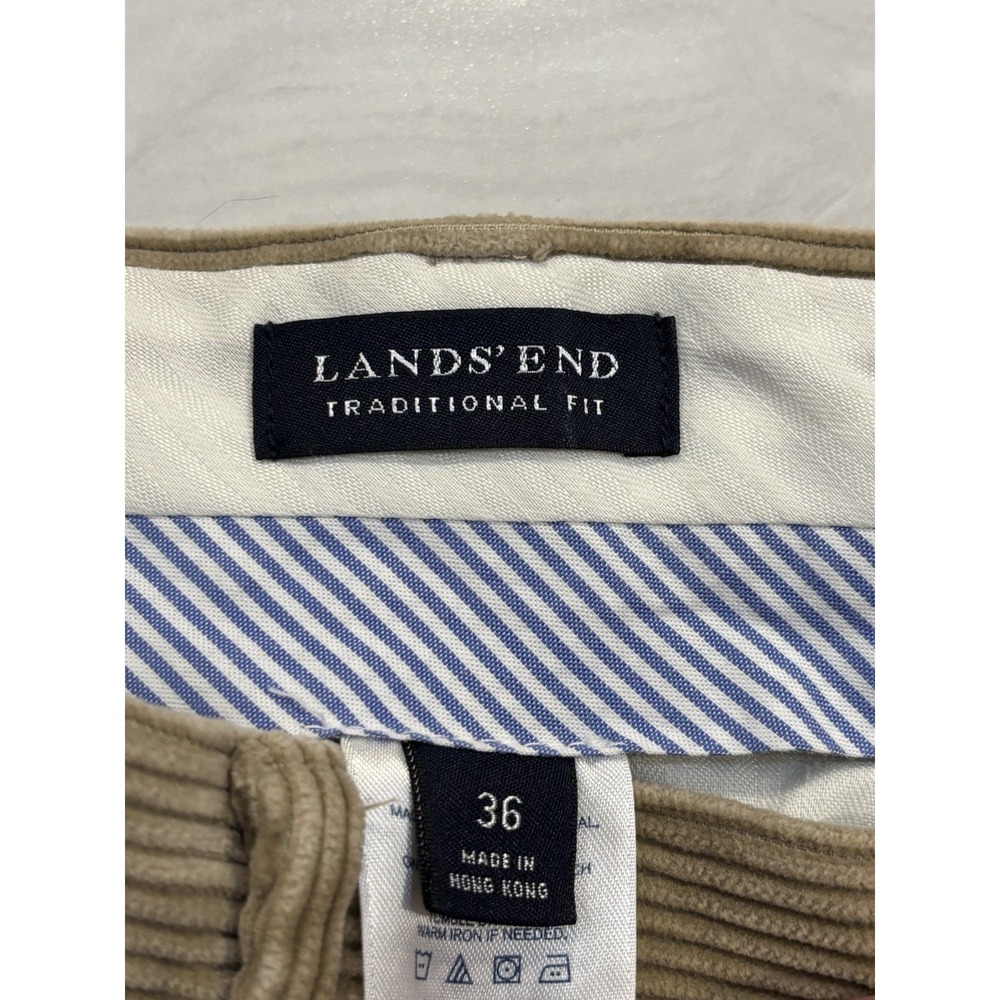 VTG Lands' End Men's Corduroy Pants 36 Tan/Khaki Double Pleated Traditional Fit - Picture 11 of 14
